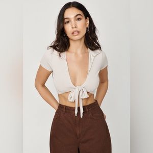 Garage ribbed Tie Front Polo Tee